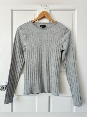 J. Crew Pointelle Gray Ribbed Long Sleeve Tee Crewneck Top Size M